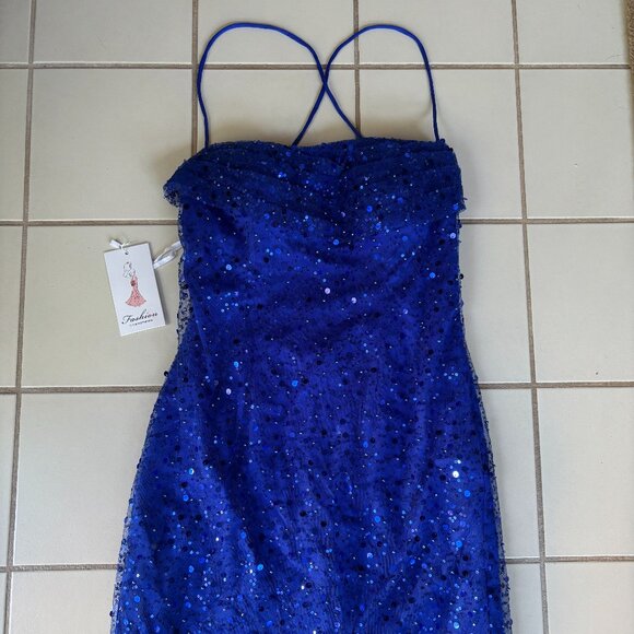 Royal Blue Sequins Dress - Size 8 - Picture 1 of 4